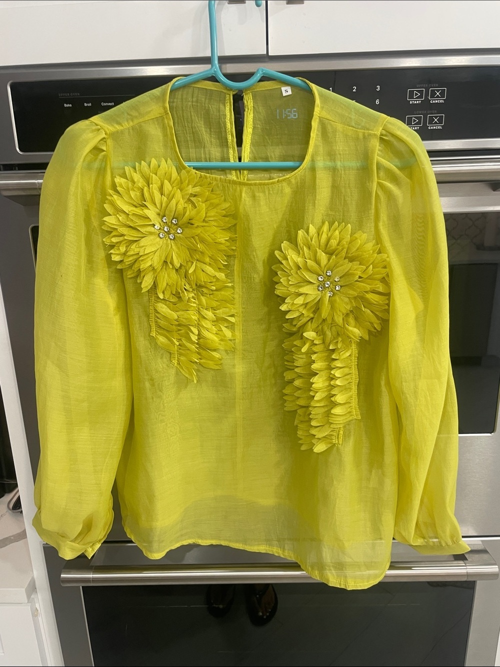Yellow/ mustard kinda color Floral Appliqué Sheer Blouse